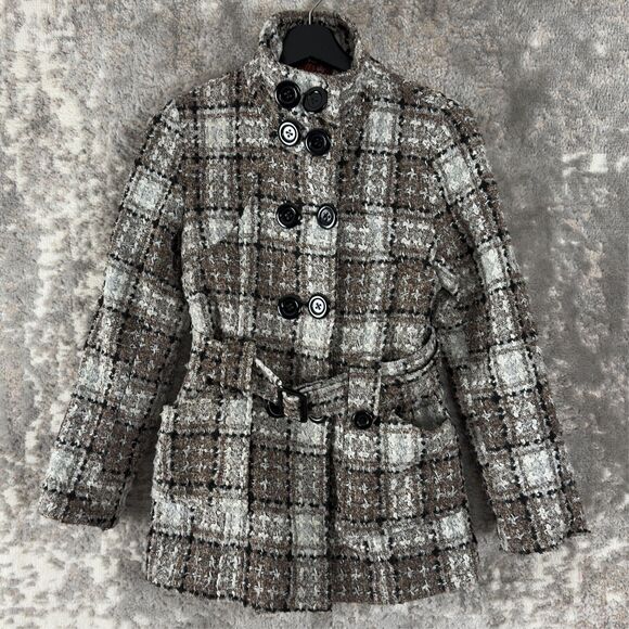 Qiuzhiyu Womens Size S Wool Blend Belted Plaid Button Coat Lined - Picture 4 of 10